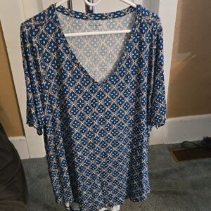 Lane Bryant Blue and White Geometric Blouse